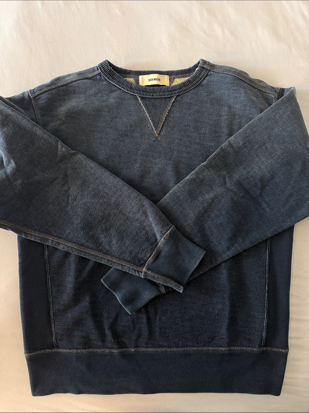 Buck Mason Indigo Washed Crewneck Sweatshirt - Deep Blue